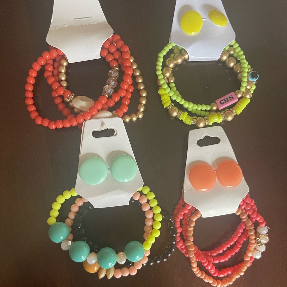 Earring and bracelet sets.